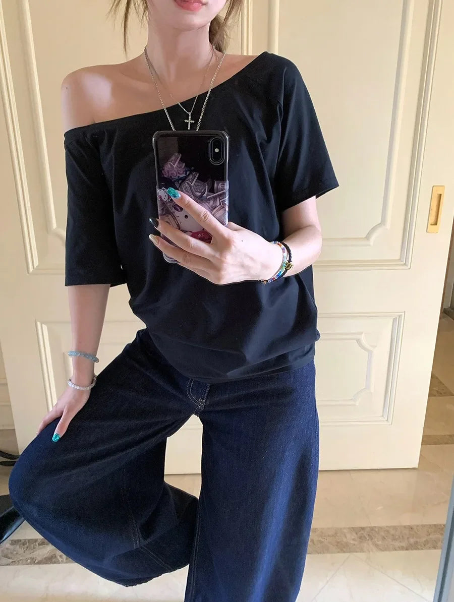 BY KK BRAND – Women's Skew Collar Chic T-Shirt | Summer All-Match Edition | 2025