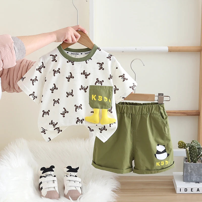 Toddler Boys’ Summer Panda Set – 2-Piece Cotton T-Shirt & Shorts Outfit By KK BRAND| 2025