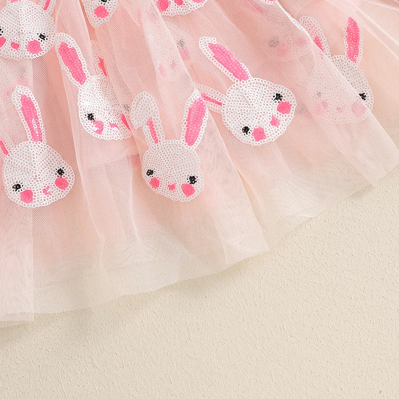 🌸 KK BRAND Toddler Girl 2-Piece Easter Outfit – Embroidered Letter Top & Sequin Bunny Skirt Set (Spring 2025)