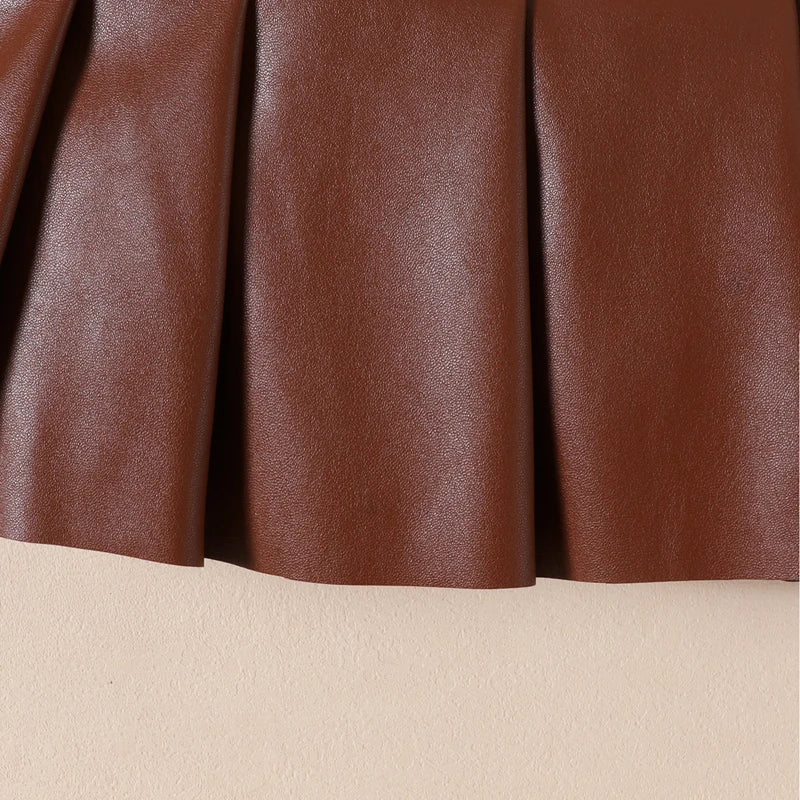 KK BRAND 2-PIECE OUTFIT FOR GIRLS – RUFFLED LONG SLEEVE TOP & PLEATED LEATHER SKIRT SET | BLACK &amp; WHITE FASHION LOOK | 2025