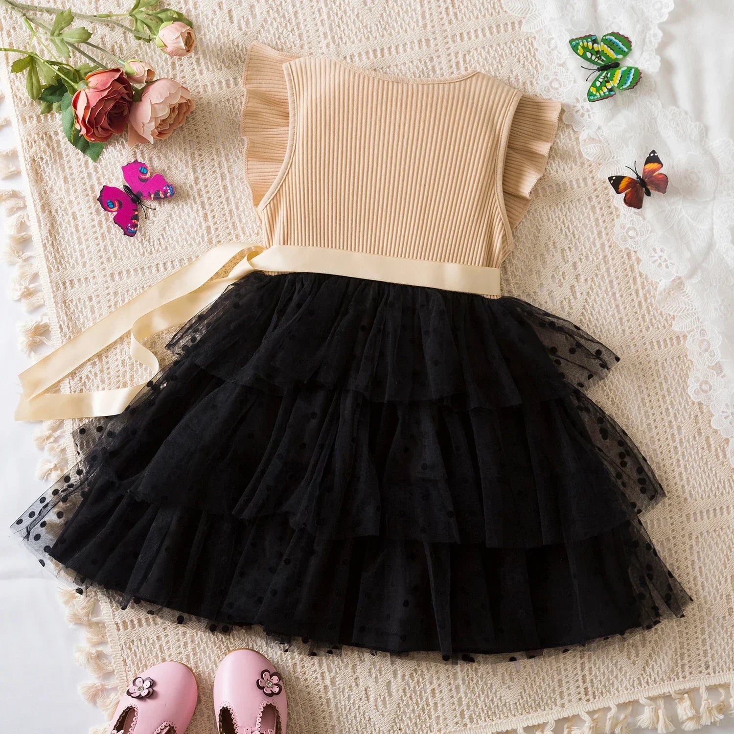 KK BRAND BLACK & PINK SKIRT + SHIRT SET FOR BABY GIRLS | SUMMER & SCHOOLWEAR STYLE | AGES 1–3 YEARS | 2025