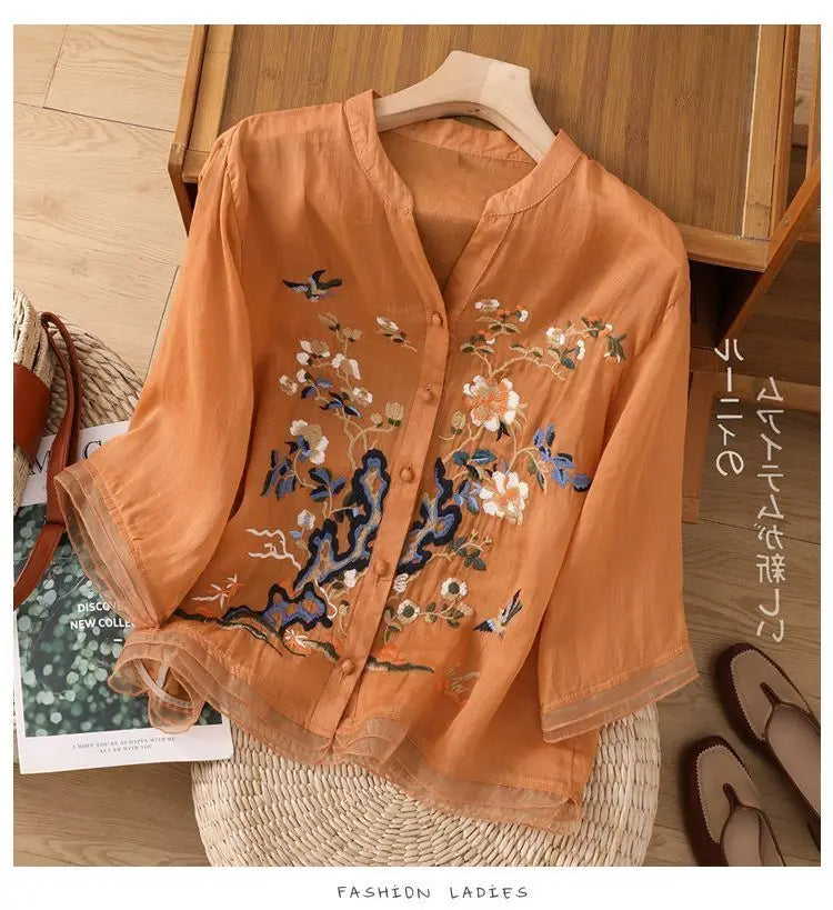 🌿 KK BRAND Embroidered V-Neck SHIRT FOR WOMEN'S / GIRLS – Ethnic-Inspired Elegance for Spring Summer 2025