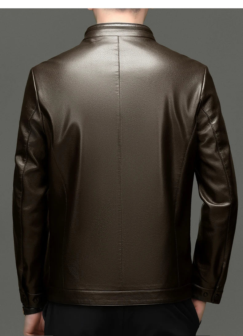 KK BRAND Premium Leather Stand Collar Men's Jacket – Smart Fit Casual Style 2025