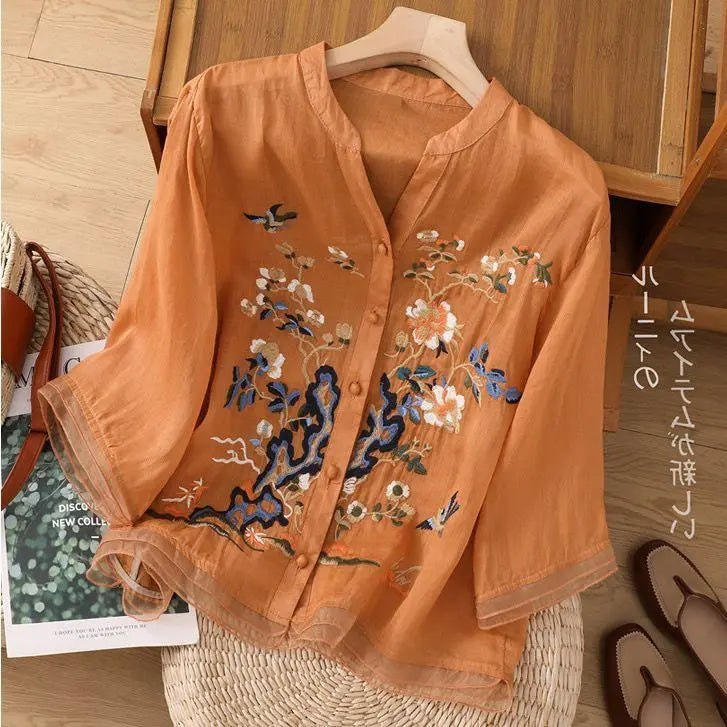 🌿 KK BRAND Embroidered V-Neck SHIRT FOR WOMEN'S / GIRLS – Ethnic-Inspired Elegance for Spring Summer 2025