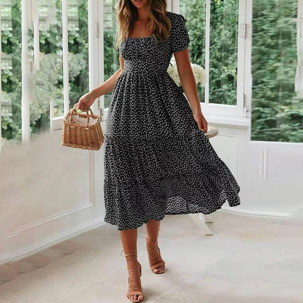 KK BRAND – Bohemian Printed Chiffon Mid-Calf Dress Breathe Easy, Dress Freely – Summer Style with a Flowing Soul 2025