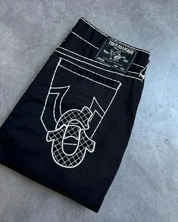 ✨ KK BRAND | BLUE & BLACK EMBROIDERED + PATCHWORK STATEMENT DENIM JEANS FOR WOMEN | 2025