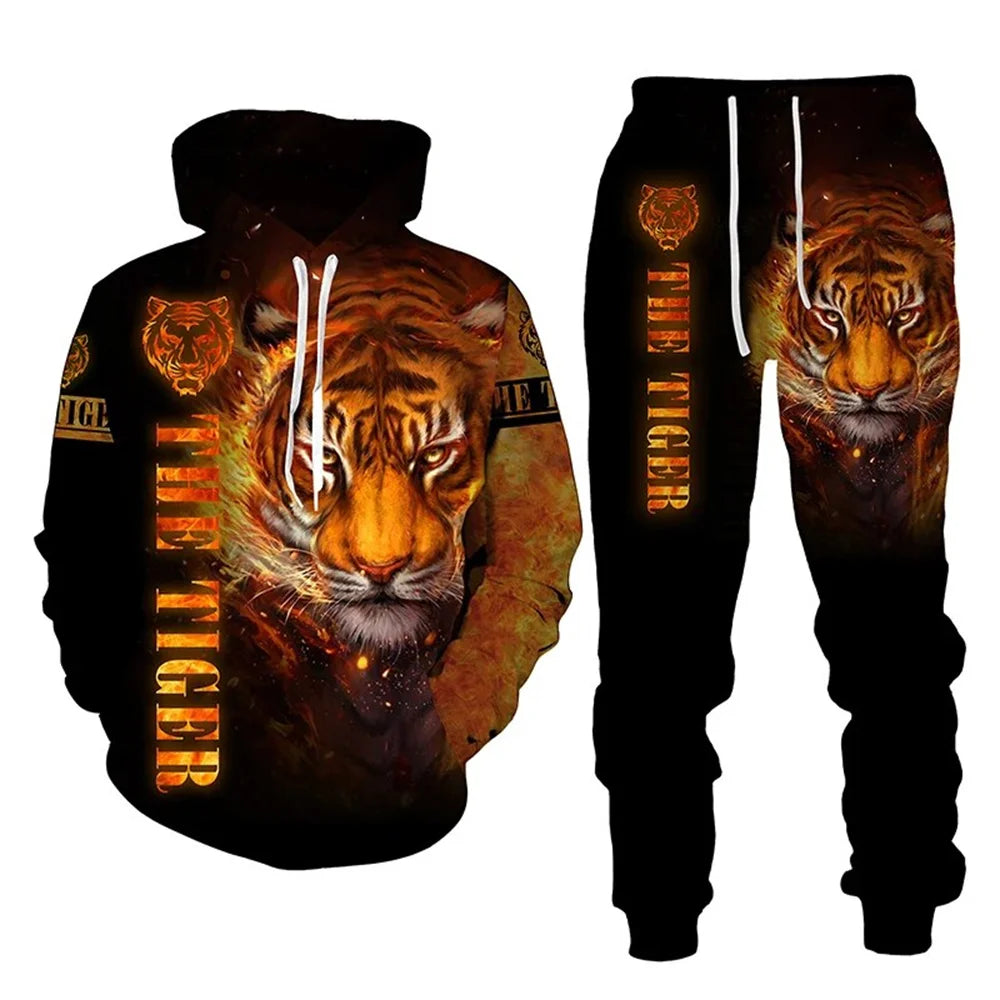 ✨ KK BRAND | 3D TIGER PRINT HOODED TRACKSUIT FOR MEN | HIGH-DEFINITION DIGITAL PRINT | FLEECE COMFORT | AUTUMN/WINTER | 2025