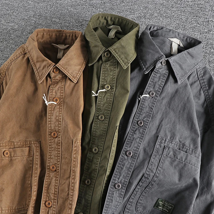 🧥 KK BRAND | MEN’S SAFARI STYLE BOLD DENIM SHIRT | EARTH TONES | LONG SLEEVE | URBAN UTILITY STYLE – 2025 EDITION
