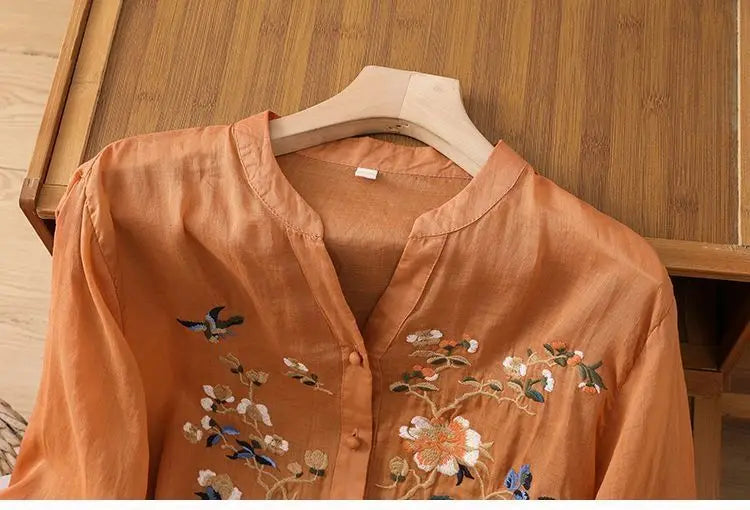 🌿 KK BRAND Embroidered V-Neck SHIRT FOR WOMEN'S / GIRLS – Ethnic-Inspired Elegance for Spring Summer 2025