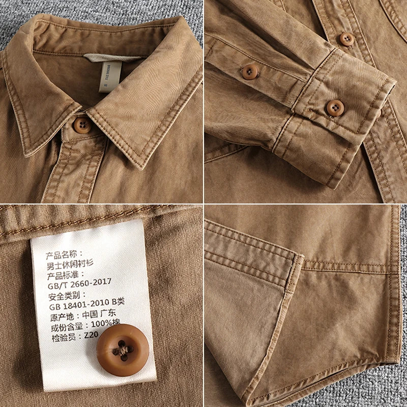 🧥 KK BRAND | MEN’S SAFARI STYLE BOLD DENIM SHIRT | EARTH TONES | LONG SLEEVE | URBAN UTILITY STYLE – 2025 EDITION