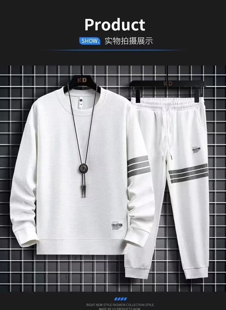 ✨ KK BRAND MEN’S WHITE STRIPE TRACK SUIT SET | COTTON WARM BLEND |  2025 EDITION
