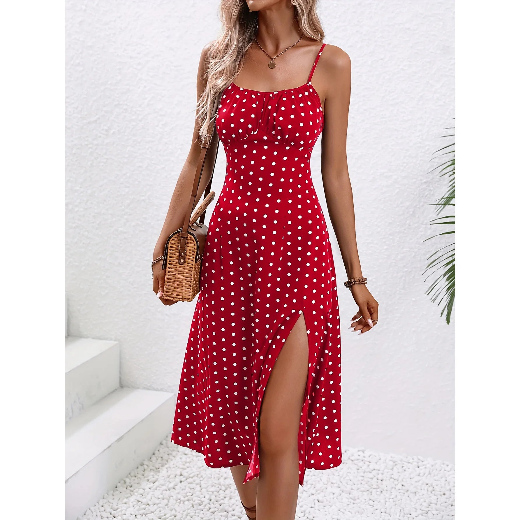 🌸 KK BRAND – Women’s Floral Dot Print Long Frock  Strapless Camisole Dress with Empire Waist &amp; Side Slit | Summer 2025