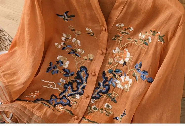 🌿 KK BRAND Embroidered V-Neck SHIRT FOR WOMEN'S / GIRLS – Ethnic-Inspired Elegance for Spring Summer 2025