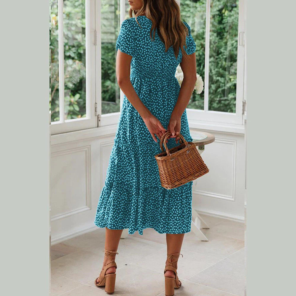 KK BRAND – Bohemian Printed Chiffon Mid-Calf Dress Breathe Easy, Dress Freely – Summer Style with a Flowing Soul 2025