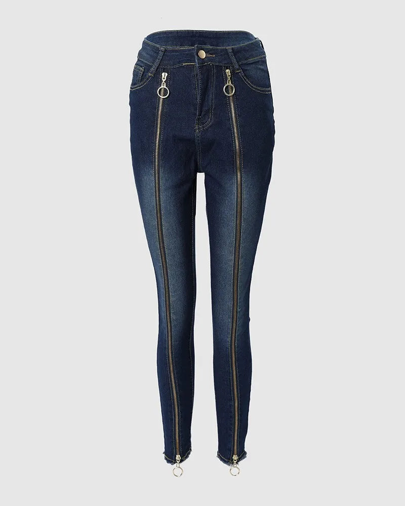 🔥 KK BRAND DARK NAVY PLAID TASSELED JEANS FOR WOMEN | HIGH WAIST SCULPT | SLIM FIT PENCIL CUT | 2025