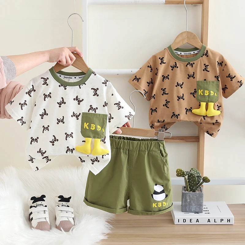 Toddler Boys’ Summer Panda Set – 2-Piece Cotton T-Shirt & Shorts Outfit By KK BRAND| 2025