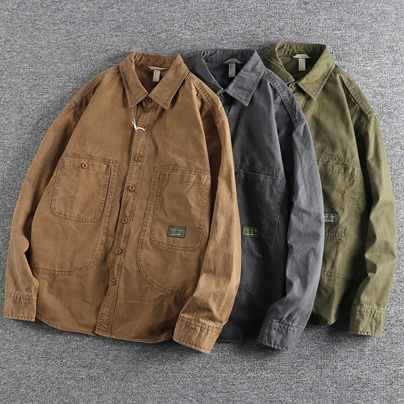 🧥 KK BRAND | MEN’S SAFARI STYLE BOLD DENIM SHIRT | EARTH TONES | LONG SLEEVE | URBAN UTILITY STYLE – 2025 EDITION