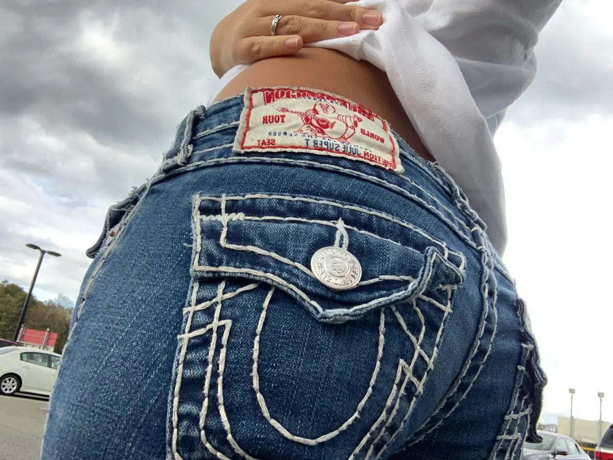 ✨ KK BRAND | BLUE & BLACK EMBROIDERED + PATCHWORK STATEMENT DENIM JEANS FOR WOMEN | 2025