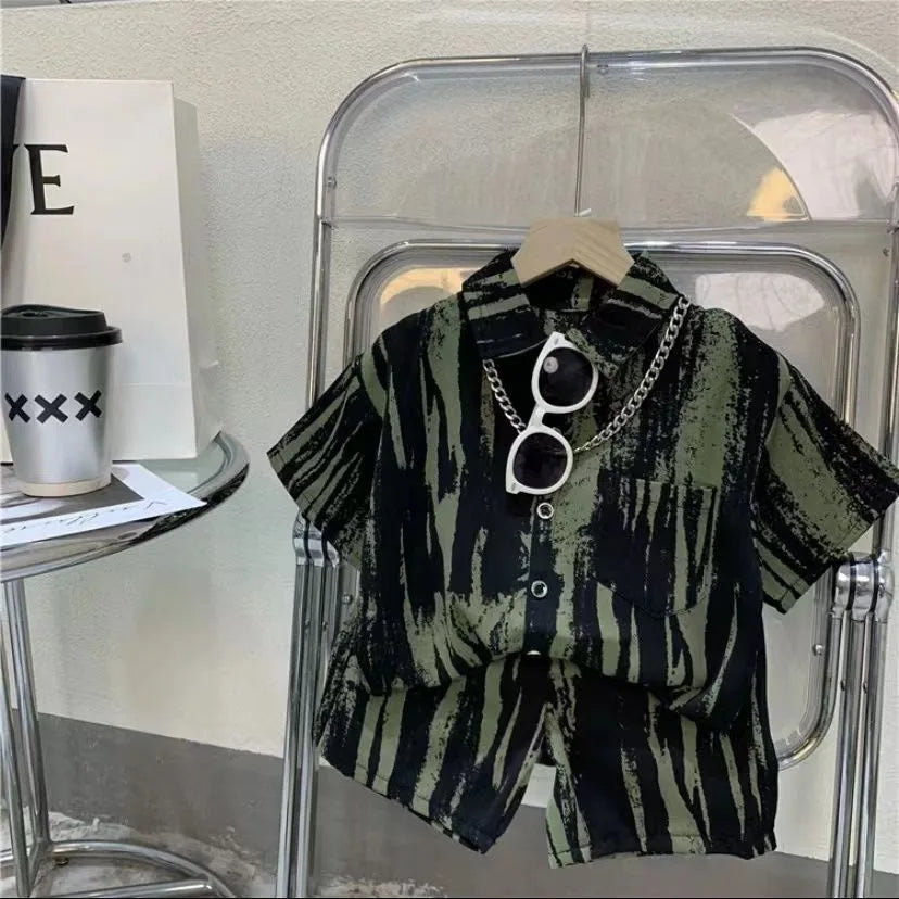 🎨 KK BRAND BOYS’ MULTI-COLOR CONTRAST PRINTED SHIRT & SHORTS SET (4–6 YEARS) | 2025