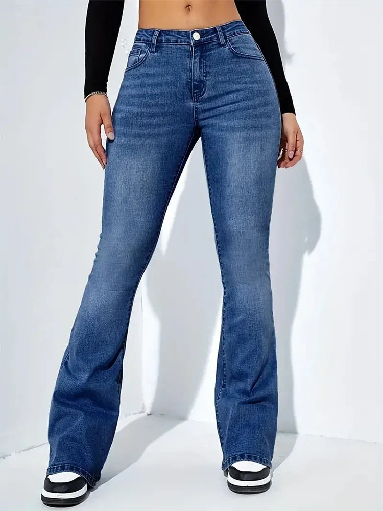 KK BRAND – Women’s Vintage High-Waist Flare Jeans | All-Season Bell Bottom Style | 2025
