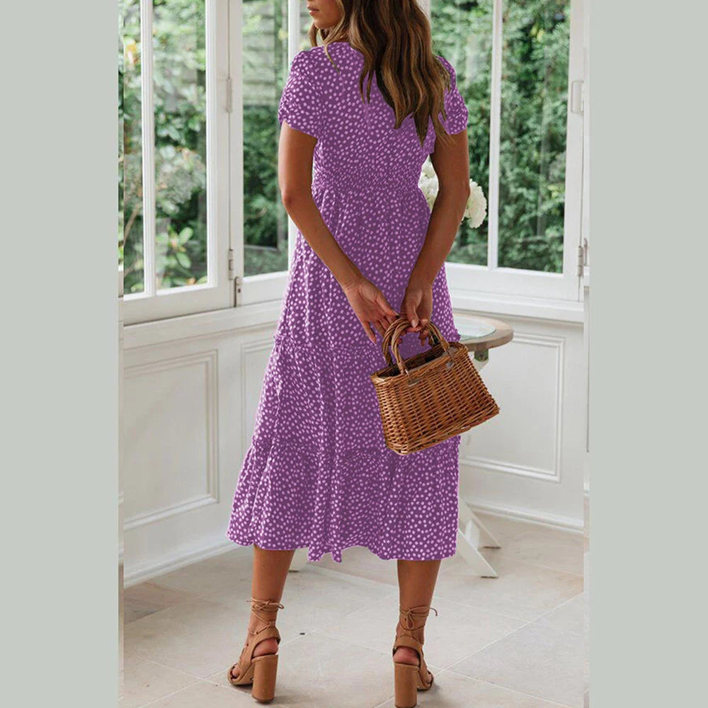 KK BRAND – Bohemian Printed Chiffon Mid-Calf Dress Breathe Easy, Dress Freely – Summer Style with a Flowing Soul 2025