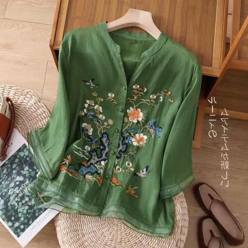 🌿 KK BRAND Embroidered V-Neck SHIRT FOR WOMEN'S / GIRLS – Ethnic-Inspired Elegance for Spring Summer 2025
