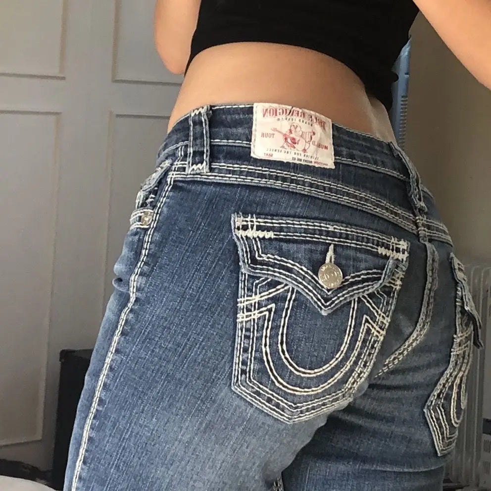 ✨ KK BRAND | BLUE & BLACK EMBROIDERED + PATCHWORK STATEMENT DENIM JEANS FOR WOMEN | 2025