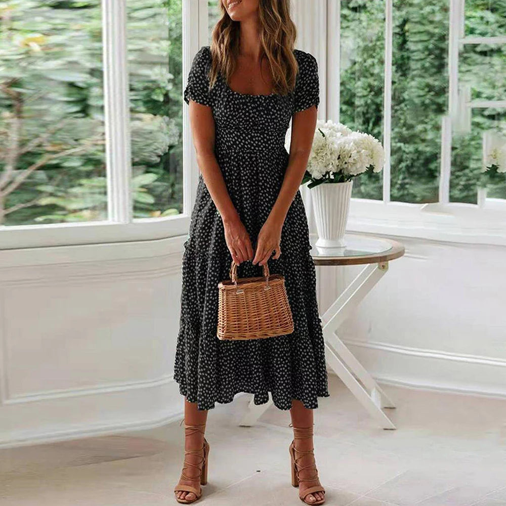 KK BRAND – Bohemian Printed Chiffon Mid-Calf Dress Breathe Easy, Dress Freely – Summer Style with a Flowing Soul 2025