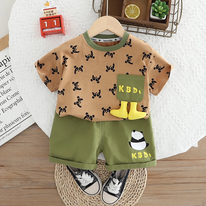 Toddler Boys’ Summer Panda Set – 2-Piece Cotton T-Shirt & Shorts Outfit By KK BRAND| 2025