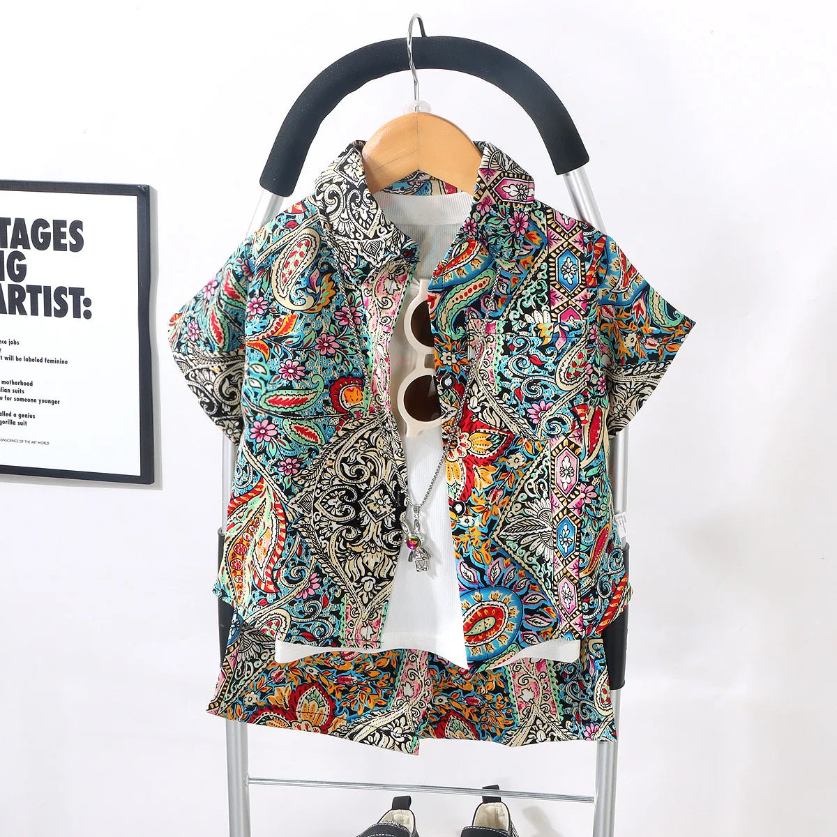 🎨 KK BRAND BOYS’ MULTI-COLOR CONTRAST PRINTED SHIRT & SHORTS SET (4–6 YEARS) | 2025