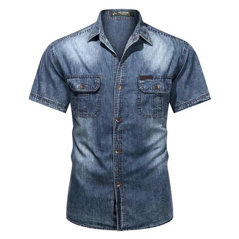 👕 KK BRAND MEN'S HALF SLEEVE DENIM SHIRT | 2 FRONT POCKETS | CASUAL BUTTON-UP STYLE – 2025 COLLECTION