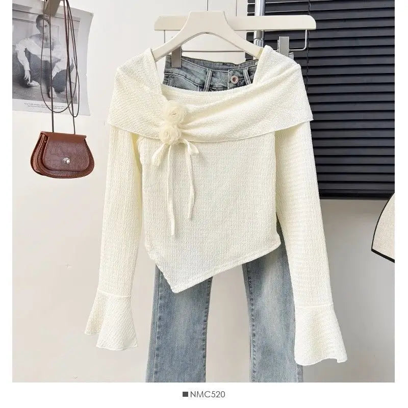 ☀️ KK BRAND SLASH NECK BATWING CROP TOP – SHIRT.EFFORTLESS ELEGANCE. SOFT STRETCH. BREEZY CHARM.| 2025