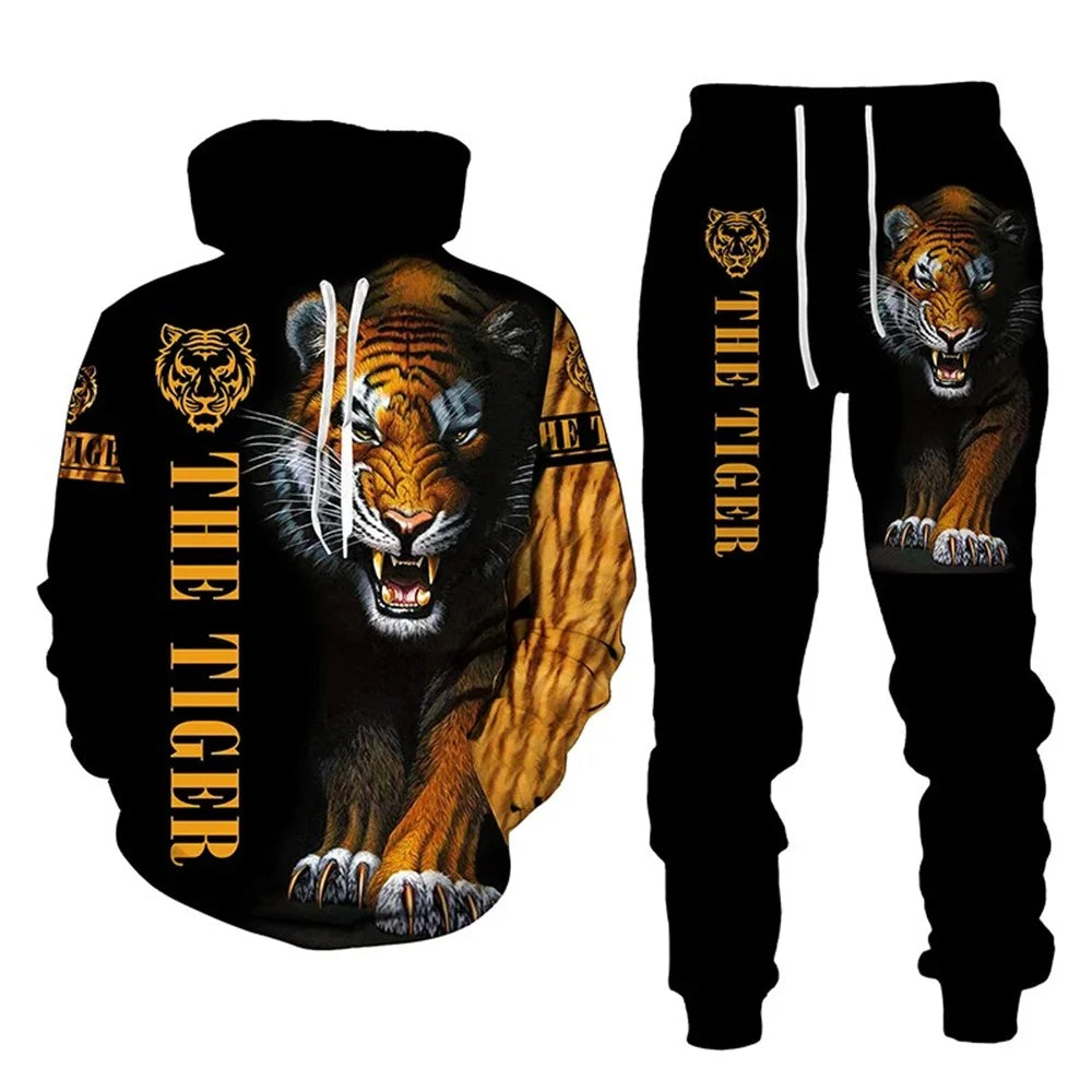 ✨ KK BRAND | 3D TIGER PRINT HOODED TRACKSUIT FOR MEN | HIGH-DEFINITION DIGITAL PRINT | FLEECE COMFORT | AUTUMN/WINTER | 2025