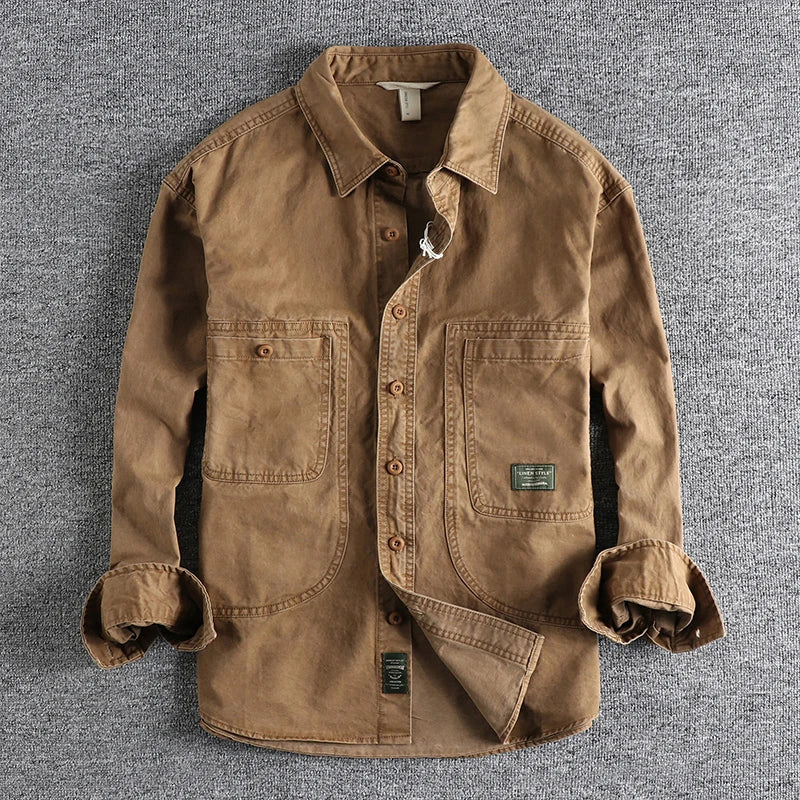 🧥 KK BRAND | MEN’S SAFARI STYLE BOLD DENIM SHIRT | EARTH TONES | LONG SLEEVE | URBAN UTILITY STYLE – 2025 EDITION