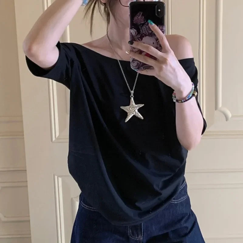 BY KK BRAND – Women's Skew Collar Chic T-Shirt | Summer All-Match Edition | 2025