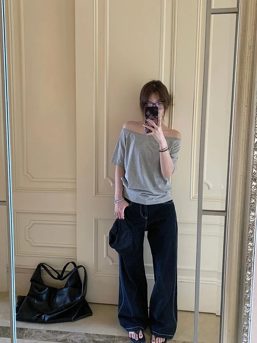 BY KK BRAND – Women's Skew Collar Chic T-Shirt | Summer All-Match Edition | 2025