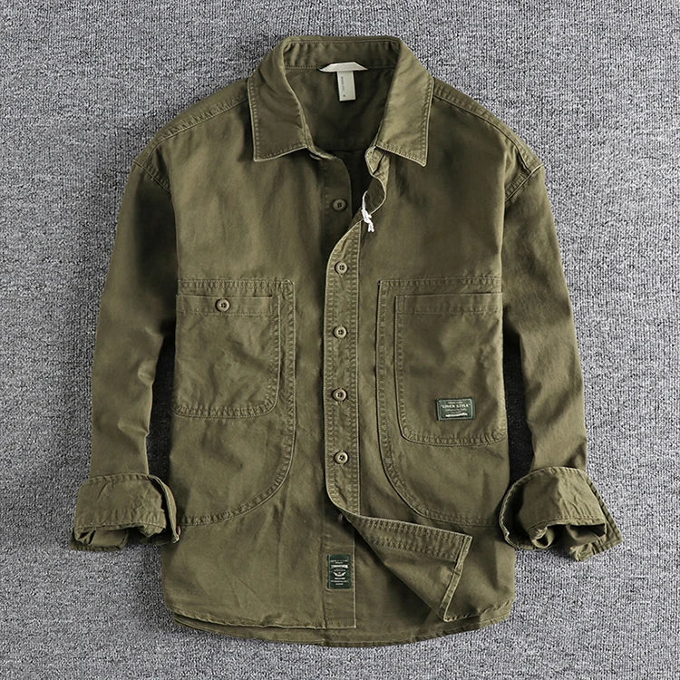 🧥 KK BRAND | MEN’S SAFARI STYLE BOLD DENIM SHIRT | EARTH TONES | LONG SLEEVE | URBAN UTILITY STYLE – 2025 EDITION