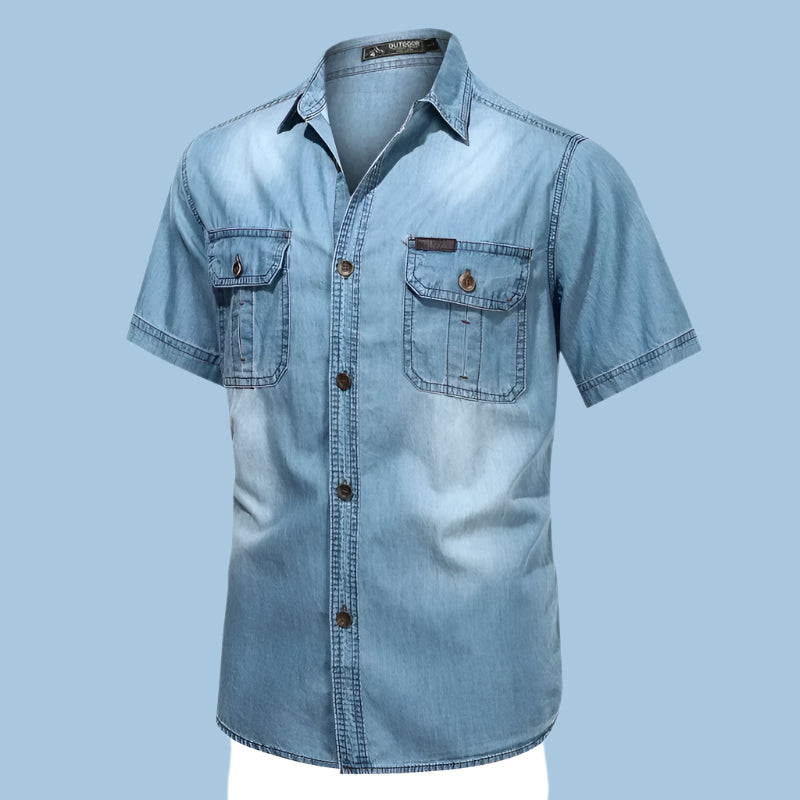 👕 KK BRAND MEN'S HALF SLEEVE DENIM SHIRT | 2 FRONT POCKETS | CASUAL BUTTON-UP STYLE – 2025 COLLECTION