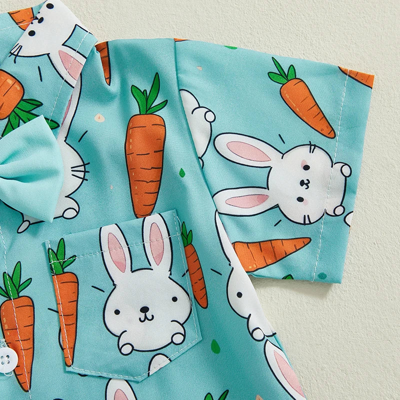 Baby Boys' Easter 2-Piece Outfit – Rabbit & Carrot Print Shirt with Solid Shorts (Light Green) By KK BRAND | 2025