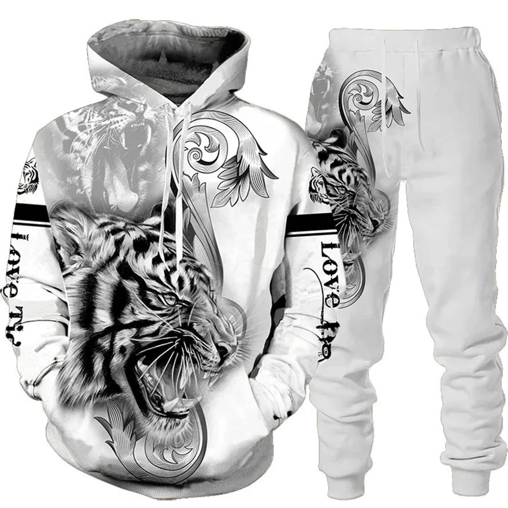 ✨ KK BRAND | 3D TIGER PRINT HOODED TRACKSUIT FOR MEN | HIGH-DEFINITION DIGITAL PRINT | FLEECE COMFORT | AUTUMN/WINTER | 2025