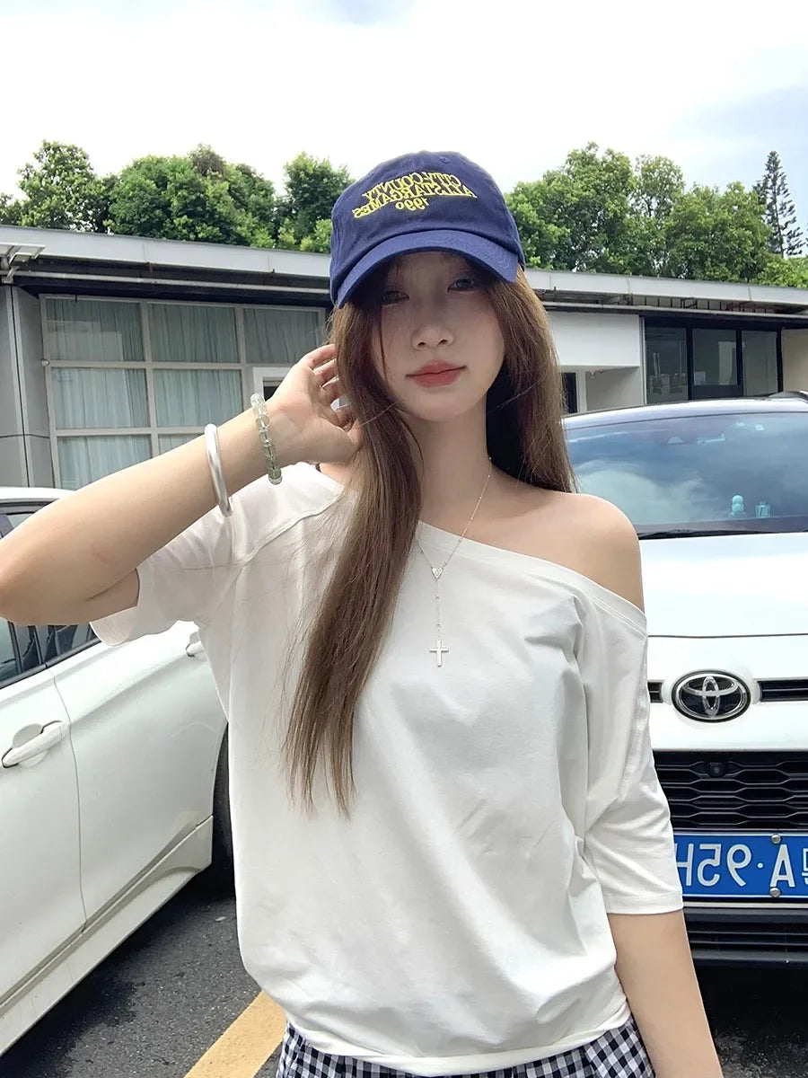 BY KK BRAND – Women's Skew Collar Chic T-Shirt | Summer All-Match Edition | 2025