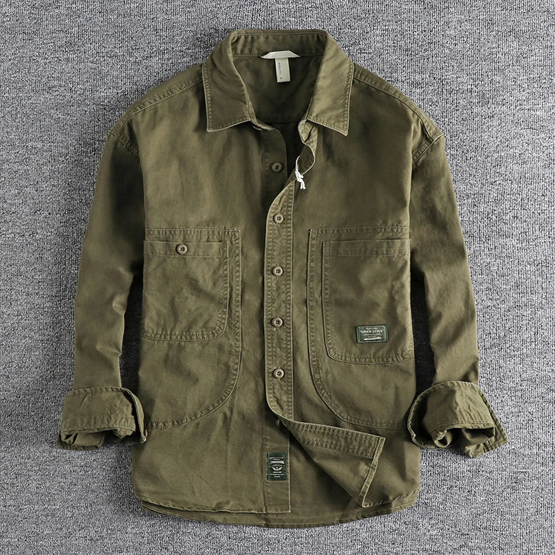 🧥 KK BRAND | MEN’S SAFARI STYLE BOLD DENIM SHIRT | EARTH TONES | LONG SLEEVE | URBAN UTILITY STYLE – 2025 EDITION