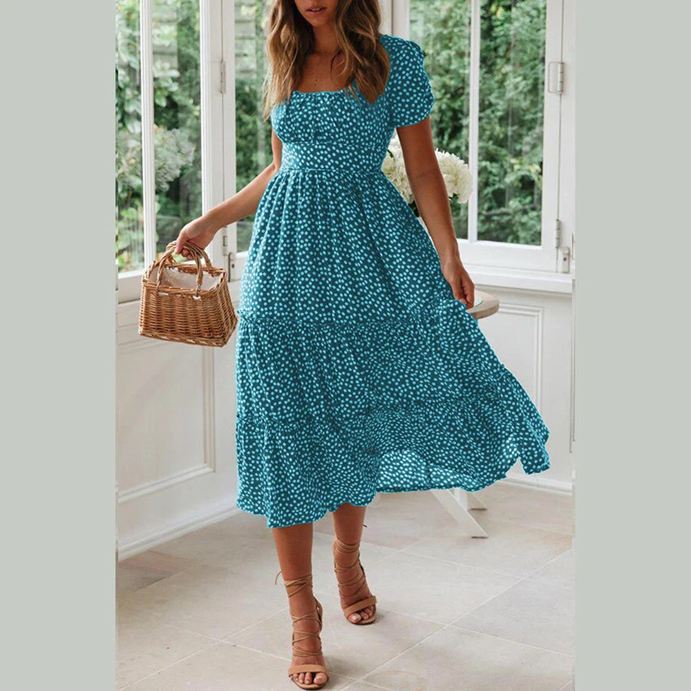 KK BRAND – Bohemian Printed Chiffon Mid-Calf Dress Breathe Easy, Dress Freely – Summer Style with a Flowing Soul 2025