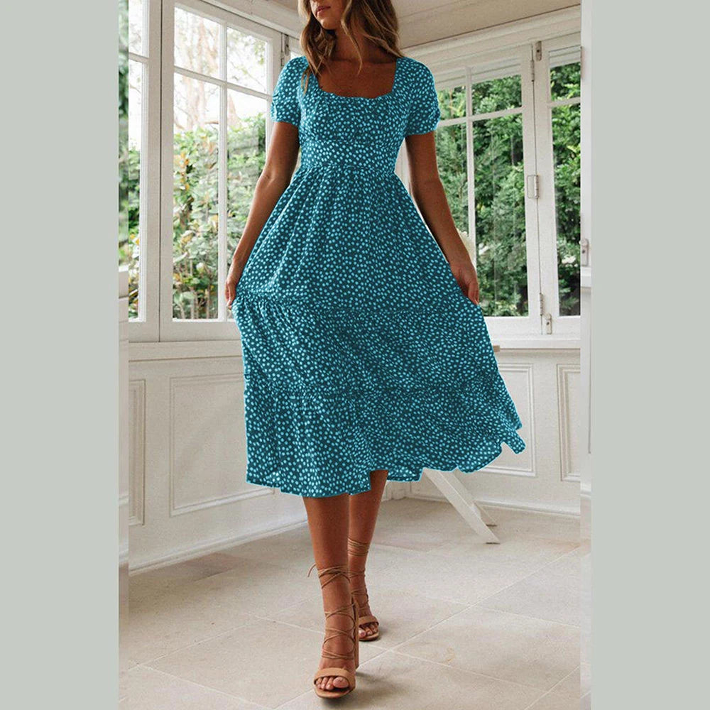 KK BRAND – Bohemian Printed Chiffon Mid-Calf Dress Breathe Easy, Dress Freely – Summer Style with a Flowing Soul 2025