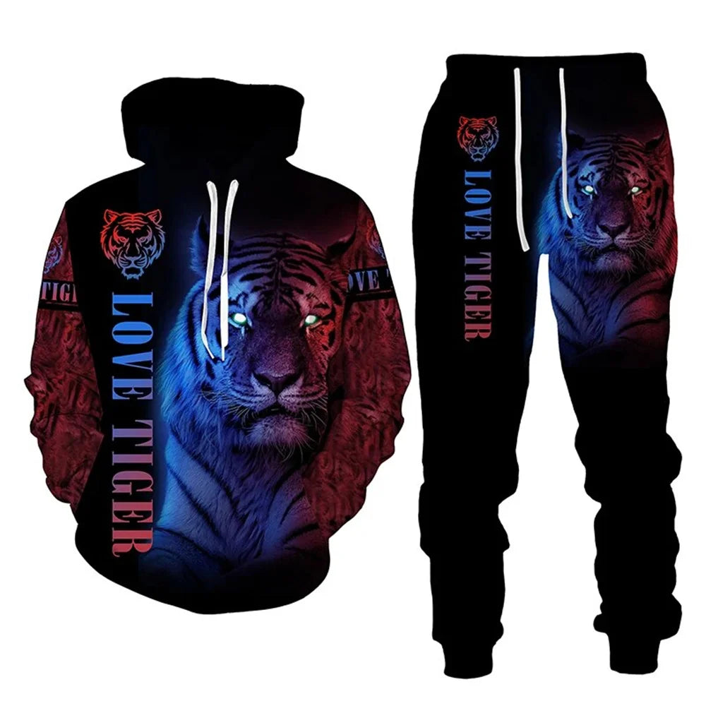 ✨ KK BRAND | 3D TIGER PRINT HOODED TRACKSUIT FOR MEN | HIGH-DEFINITION DIGITAL PRINT | FLEECE COMFORT | AUTUMN/WINTER | 2025