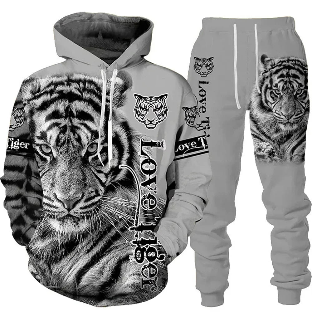 ✨ KK BRAND | 3D TIGER PRINT HOODED TRACKSUIT FOR MEN | HIGH-DEFINITION DIGITAL PRINT | FLEECE COMFORT | AUTUMN/WINTER | 2025