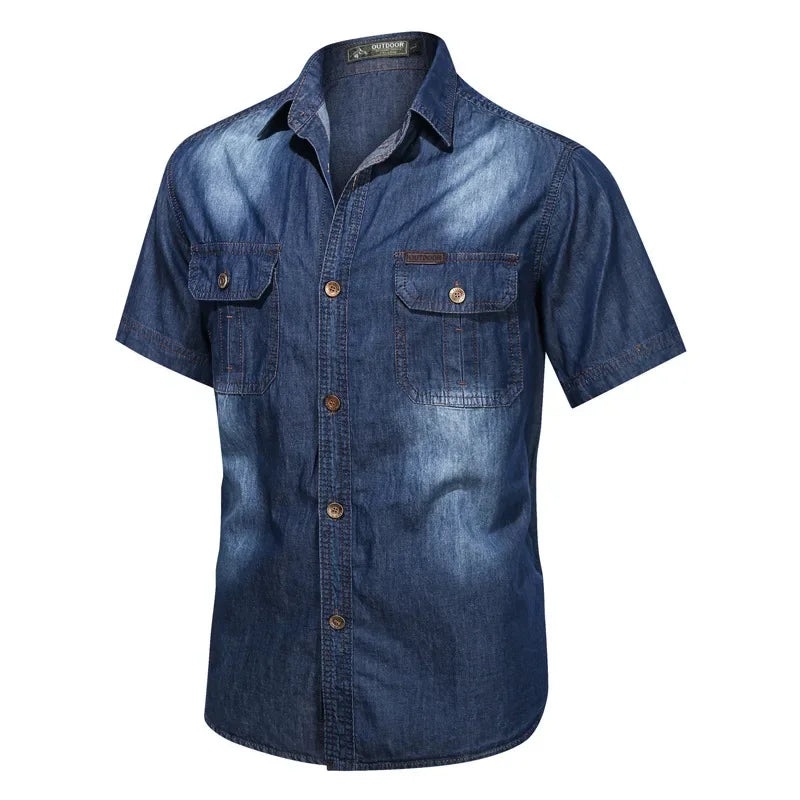 👕 KK BRAND MEN'S HALF SLEEVE DENIM SHIRT | 2 FRONT POCKETS | CASUAL BUTTON-UP STYLE – 2025 COLLECTION