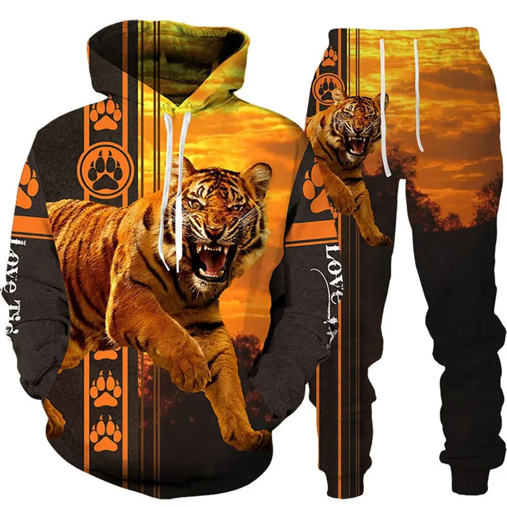 ✨ KK BRAND | 3D TIGER PRINT HOODED TRACKSUIT FOR MEN | HIGH-DEFINITION DIGITAL PRINT | FLEECE COMFORT | AUTUMN/WINTER | 2025