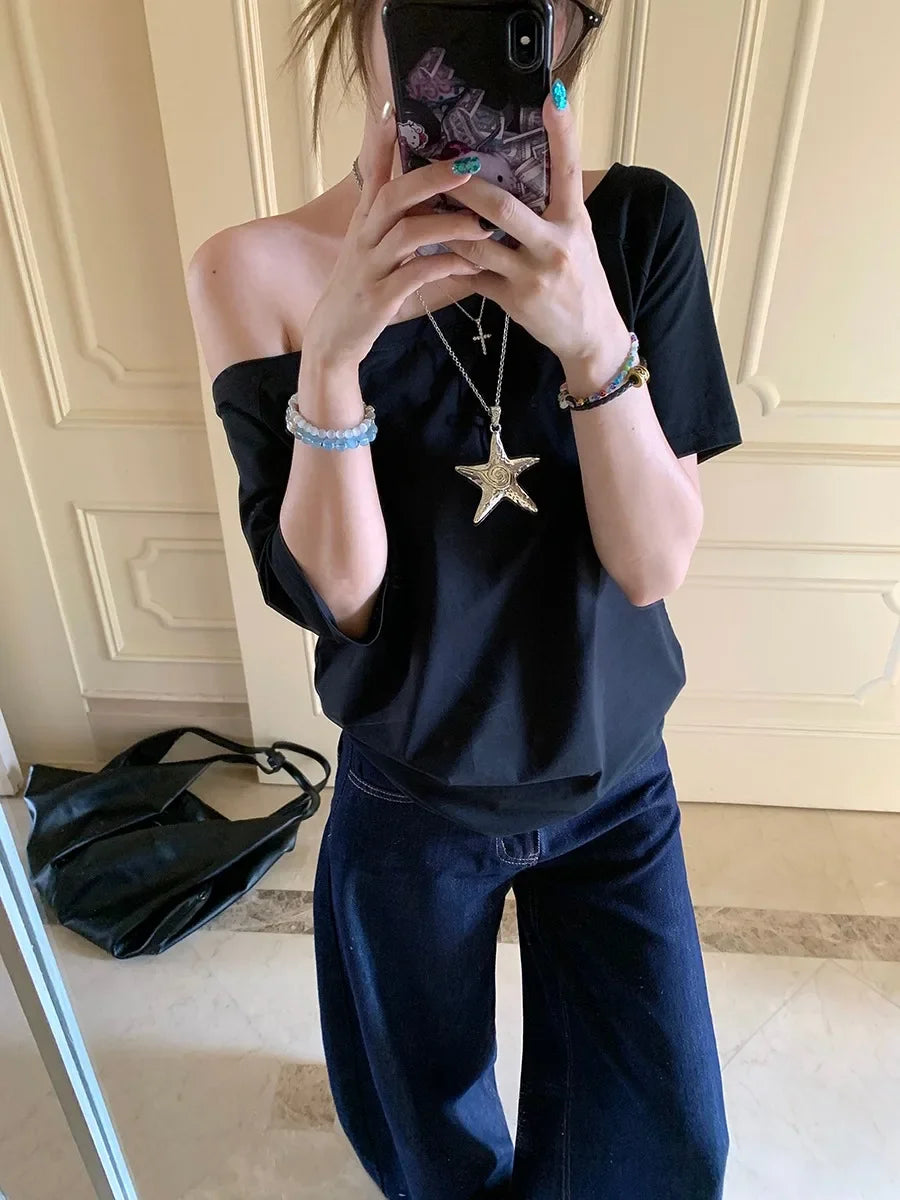 BY KK BRAND – Women's Skew Collar Chic T-Shirt | Summer All-Match Edition | 2025