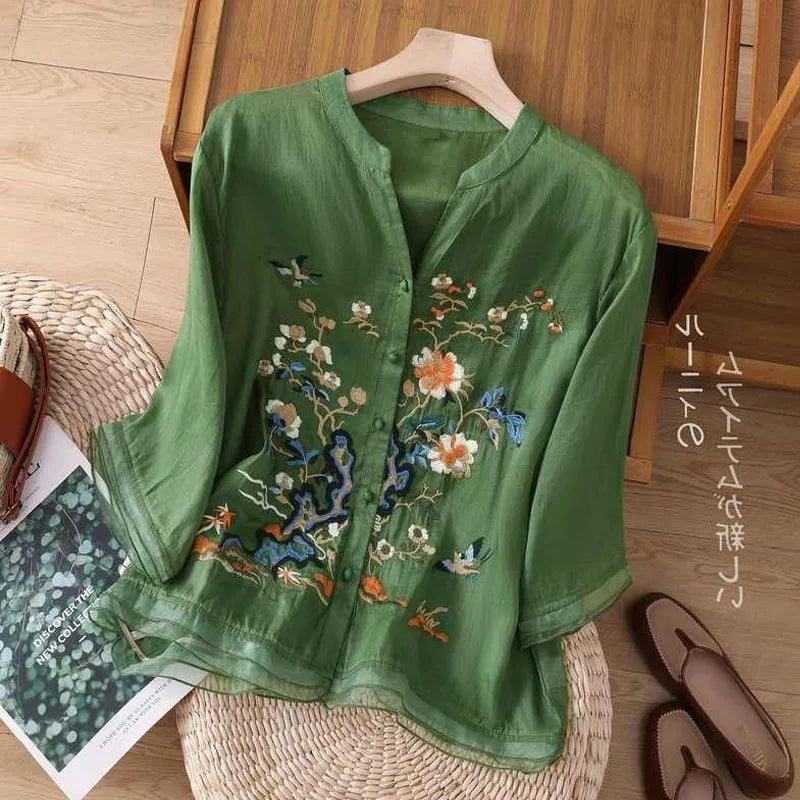 🌿 KK BRAND Embroidered V-Neck SHIRT FOR WOMEN'S / GIRLS – Ethnic-Inspired Elegance for Spring Summer 2025